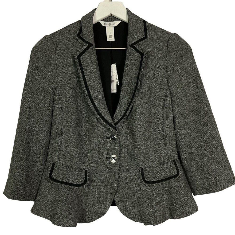 NWT White House Black Market Womens Textured Blazer Jacket Size 0 Black & White